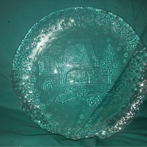 13" Duralex France glass serving platter Christmas Holiday tree